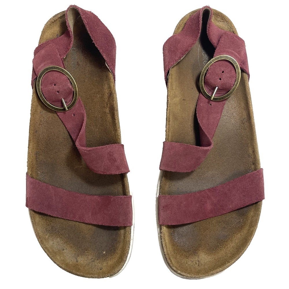 Aetrex Slingback Sandals Cork Red Suede Leather Womens 9 UK 7 EU 40